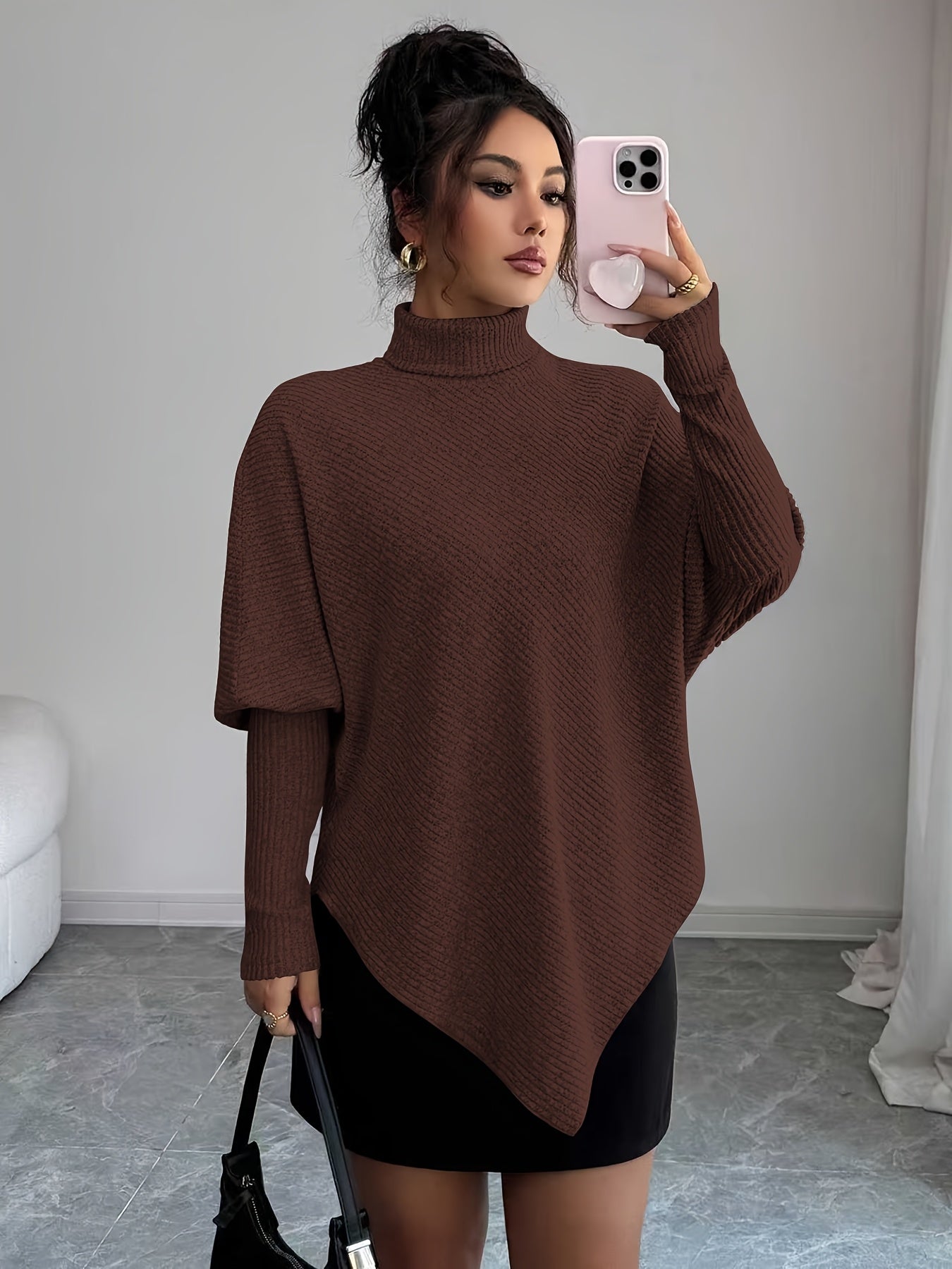 Ilyssa - Pull Asymétrique Col Montant Élégance Moderne