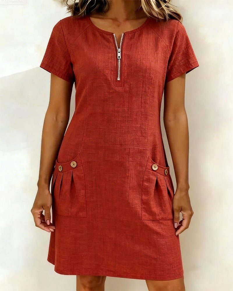 Alythessa - Robe courte femme unie élégante avec poches confortables