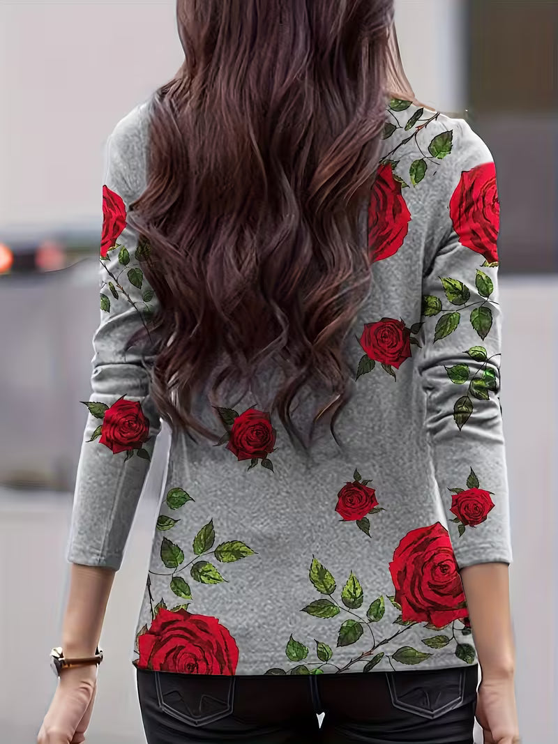 Tineke - Women's high-neck floral long-sleeve top