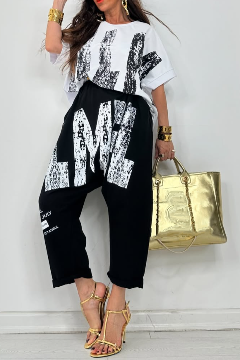 Kirelle - Ensemble décontracté femme top imprimé col rond et pantalon