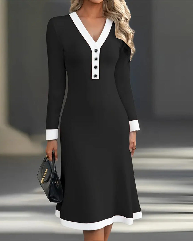 Brenyla  - Robe Midi Élégante à Col Contrasté
