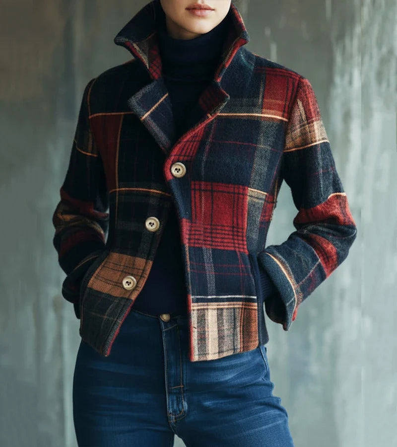 Dorinavessa - Veste Vintage À Carreaux Chaude, Style Intemporel