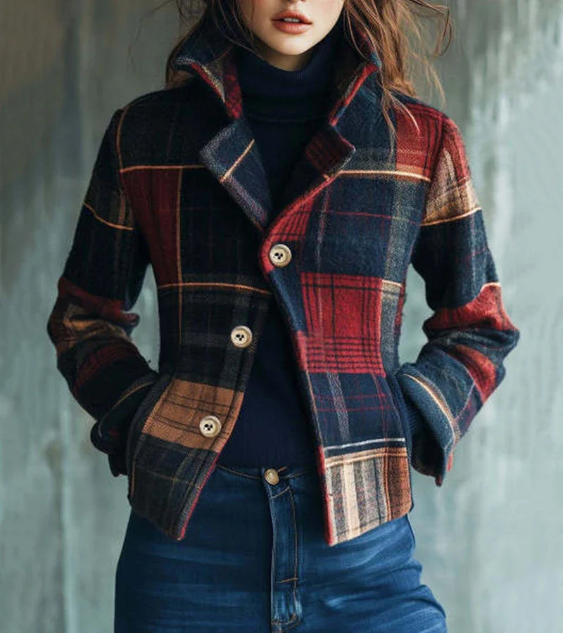 Dorinavessa - Veste Vintage À Carreaux Chaude, Style Intemporel