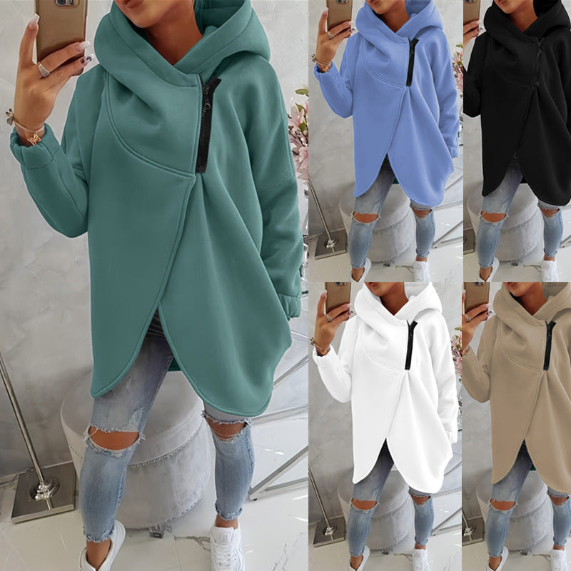 Quenlisse - Sweat à capuche zippé pour femme avec poches avant