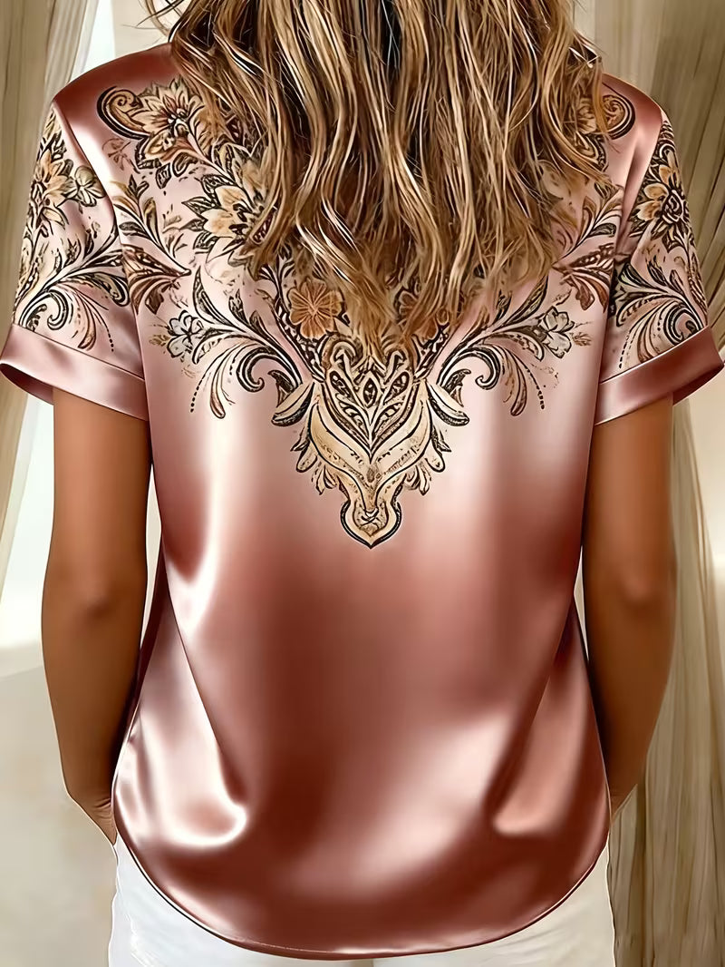 Quinessa - Chemise femme satinée boutonnée à imprimé floral