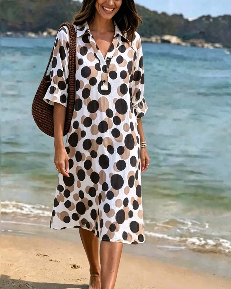Rovelynn - Robe femme à pois élégante et manches mi-longues volantées