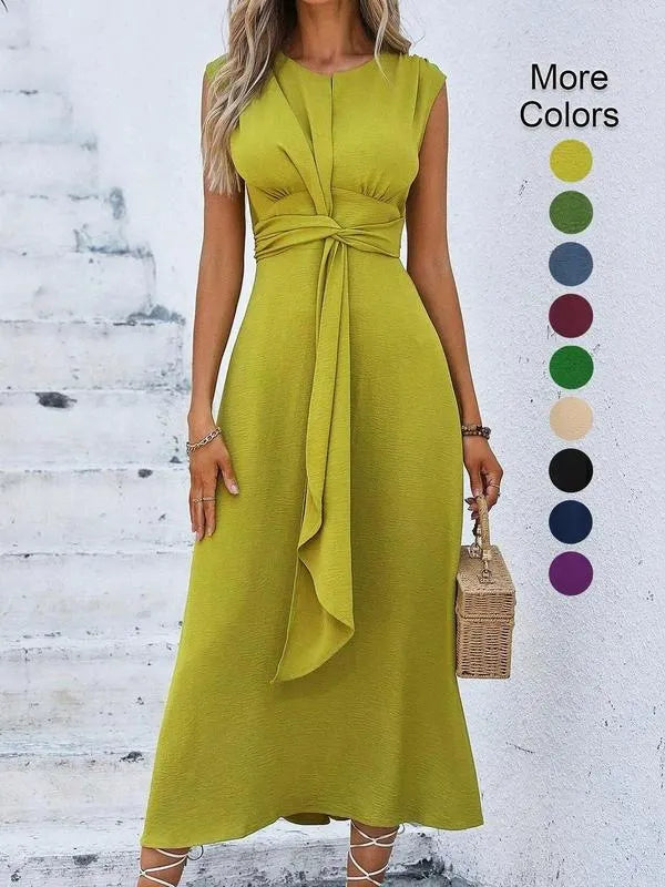 Orivessa - Robe longue femme unie sans manches avec ceinture drapée