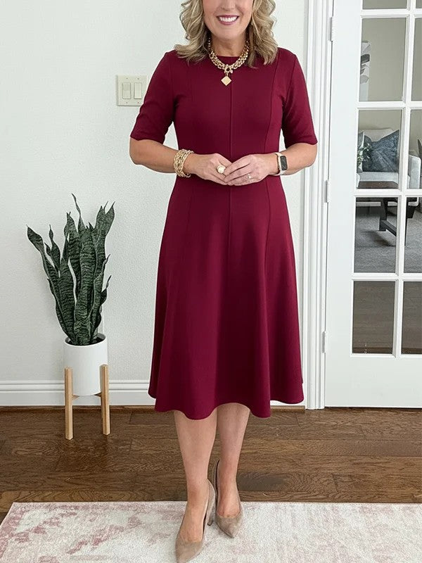Quirinae - Robe Midi Élégante À Coupe Évasée Et Manches