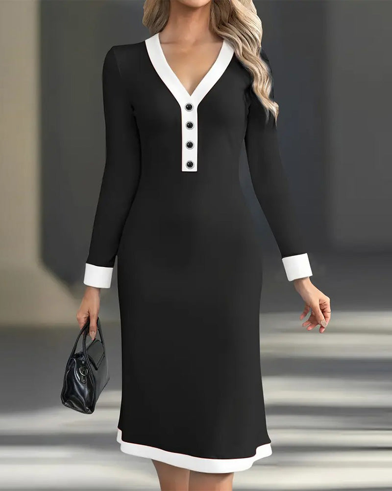 Brenyla  - Robe Midi Élégante à Col Contrasté