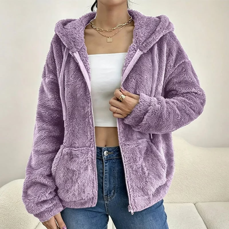 Klasina - Veste Douce à Capuche et Fermeture Éclair pour Femme