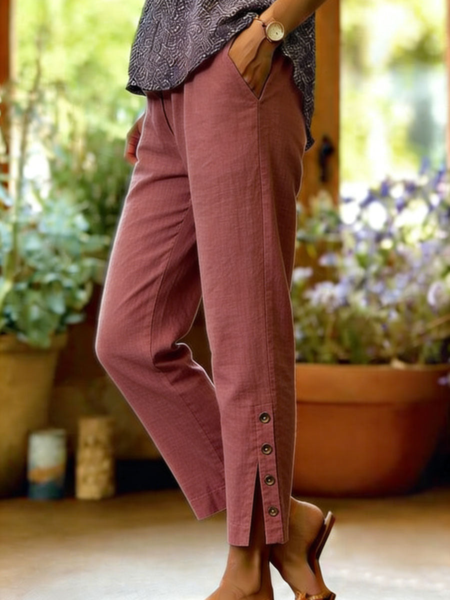 Firoxa - Pantalon Femme Lin Léger Confort Décontracté Pour Quotidien