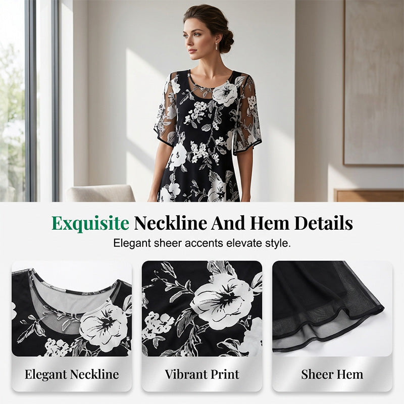 Loryxa - Robe femme chiffon floral élégante coupe fluide soirée