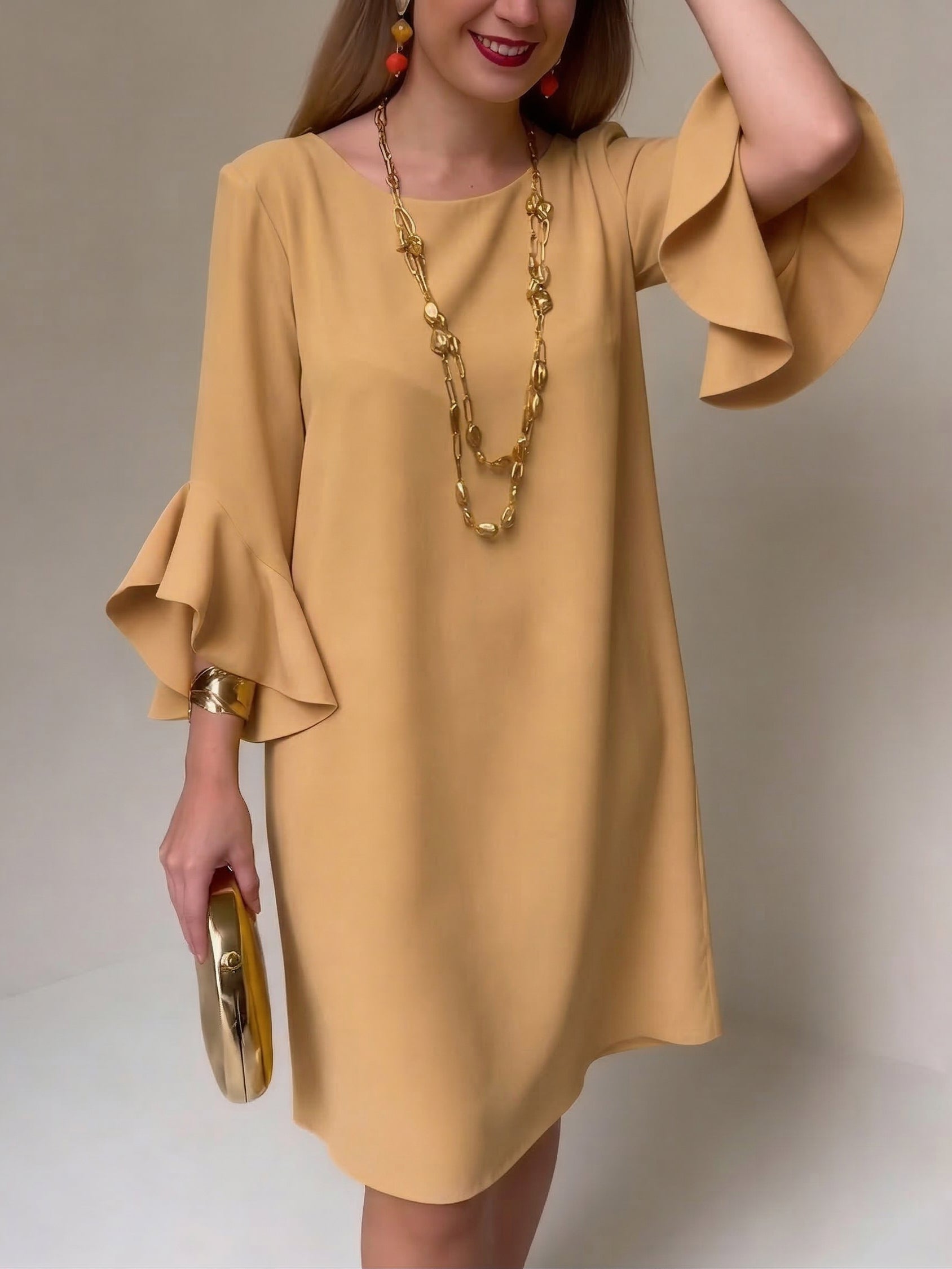 Eryza - Robe Femme Fluide Manches à Volants Coupe Confort Style Élégant