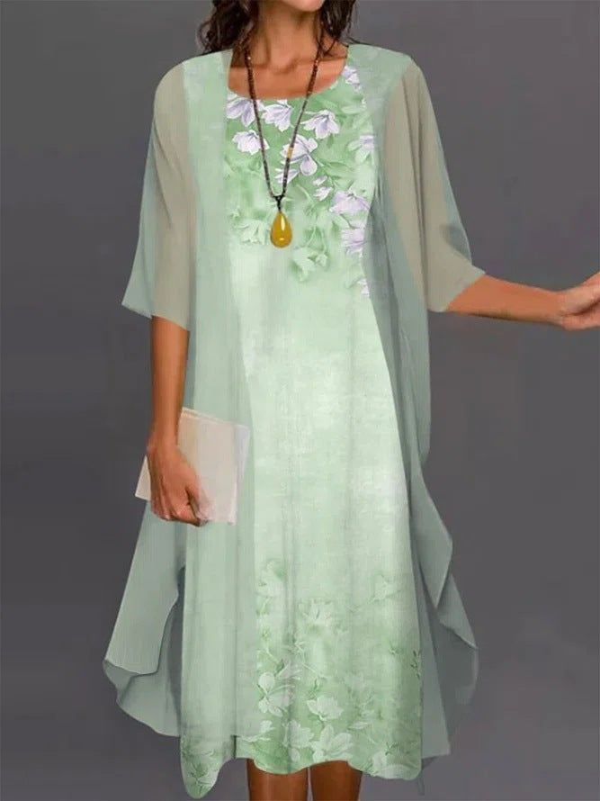 Nesoria - Ensemble robe femme deux pièces à imprimé floral style élégant
