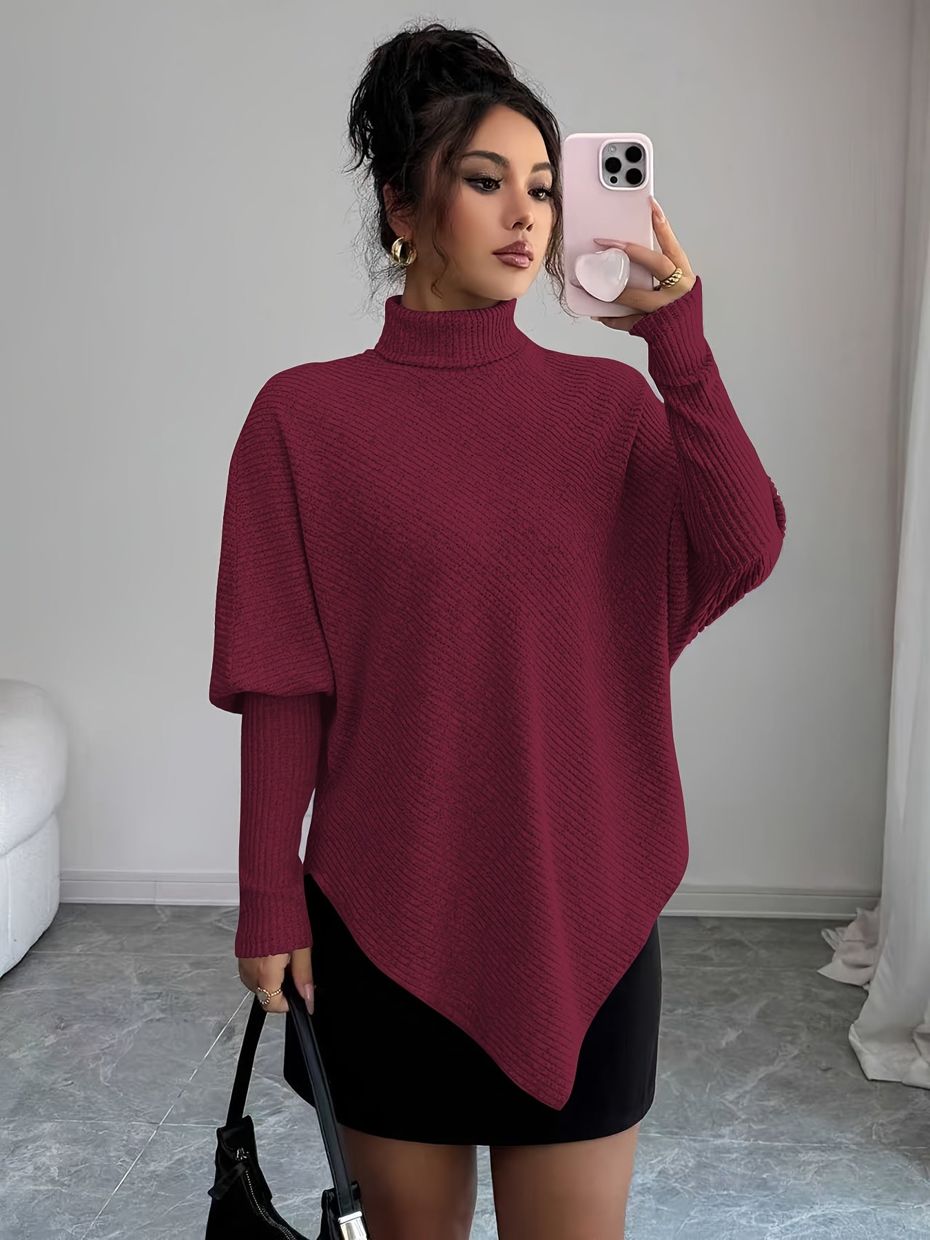 Ilyssa - Pull Asymétrique Col Montant Élégance Moderne