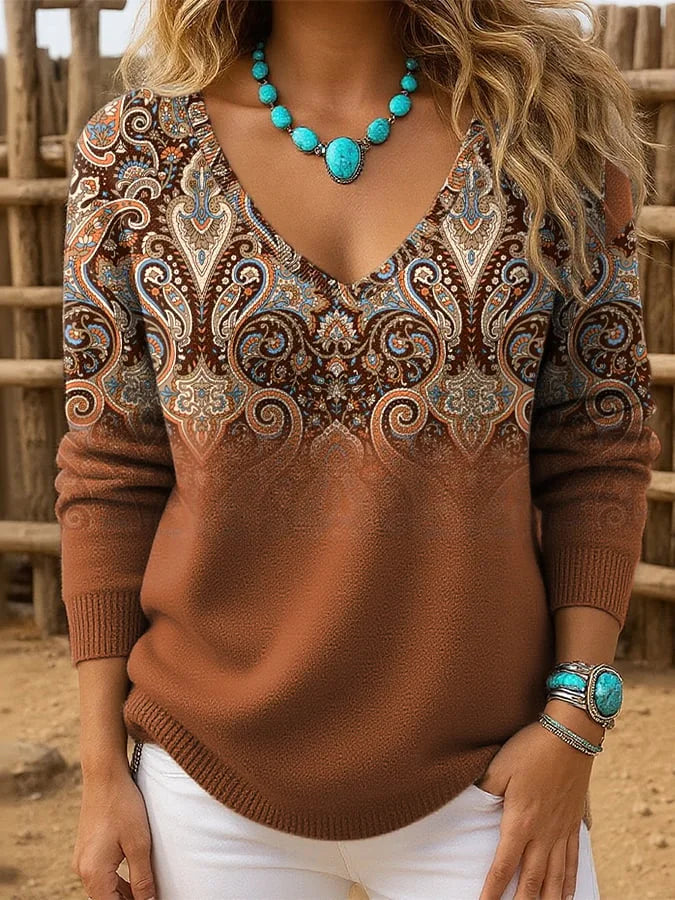 Gwenaliora - Pull Bohème Chic à Col V