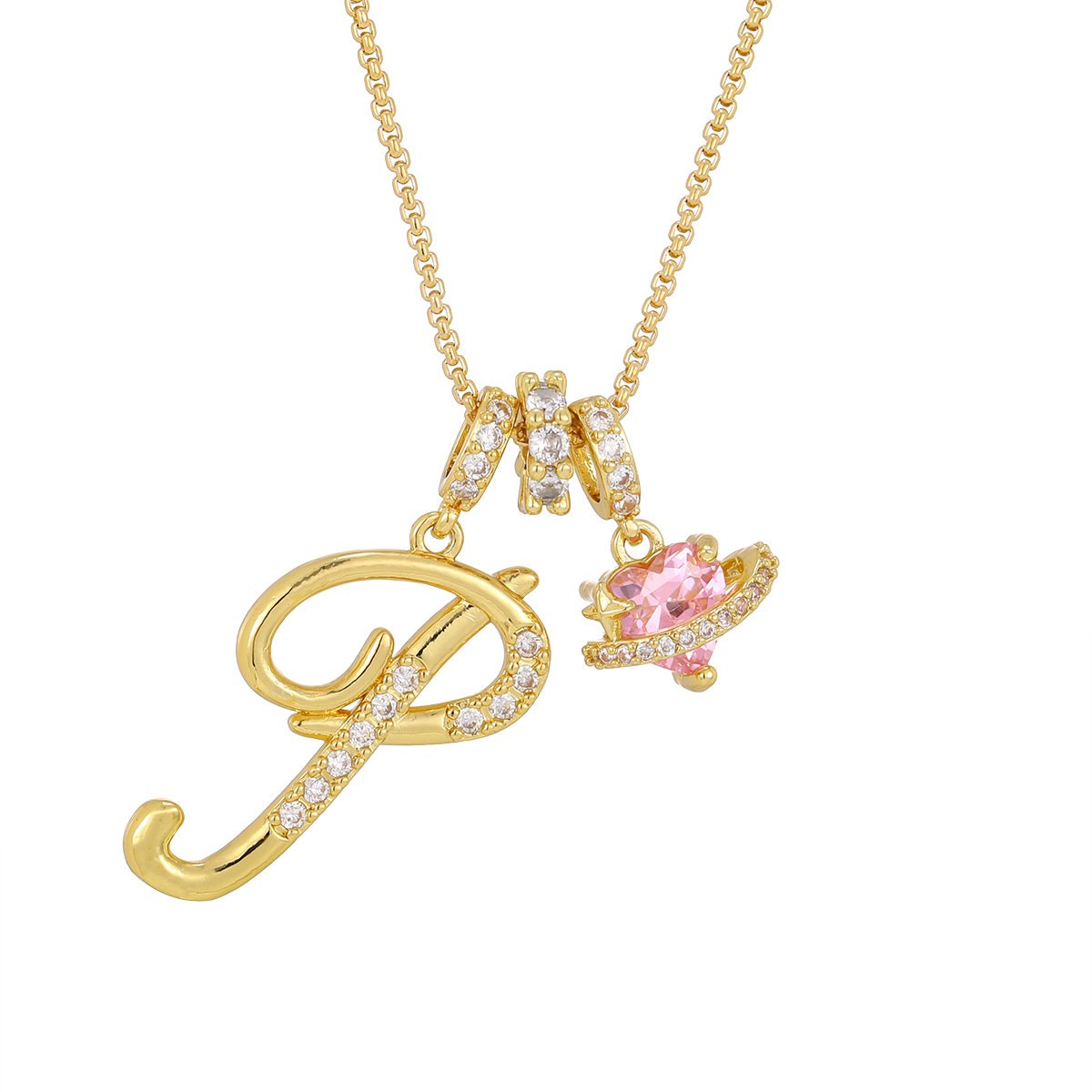 Carmelle - Collier Initiale Avec Cœur Rose Brillant
