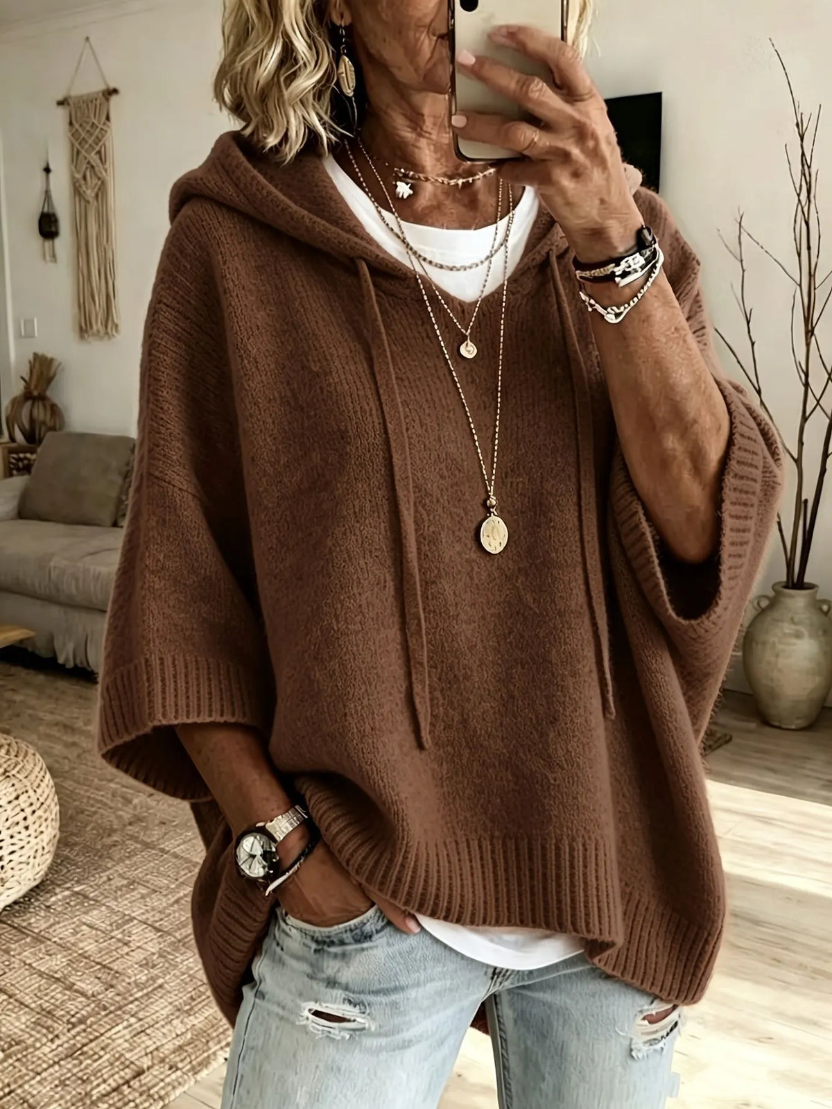 Vérène - Pull à capuche femme oversize en maille douce