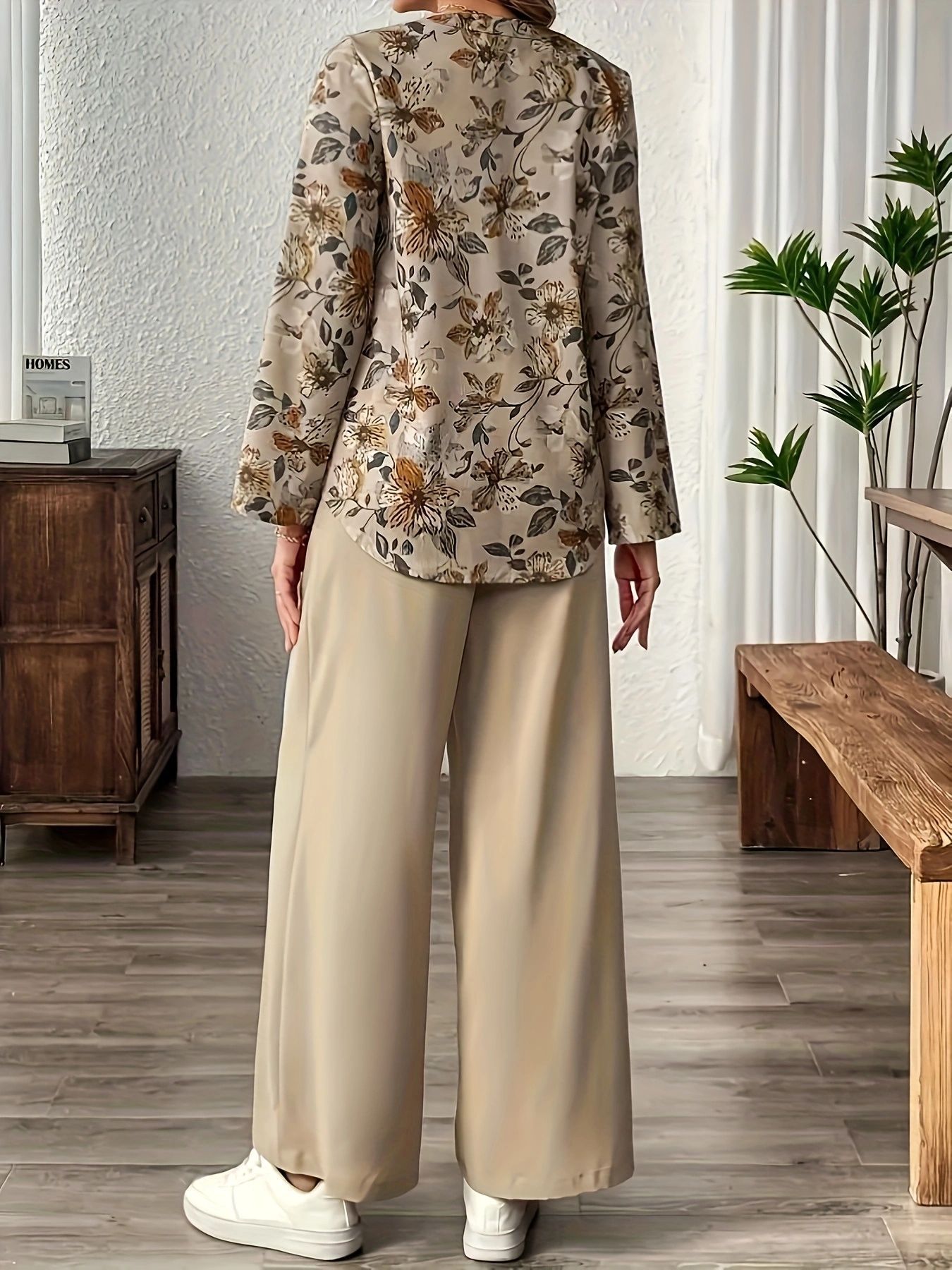 Cynellea - Ensemble femme chemisier floral pantalon fluide chic quotidien