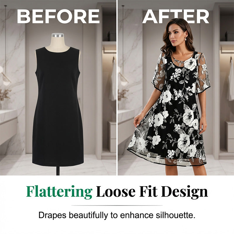 Loryxa - Robe femme chiffon floral élégante coupe fluide soirée