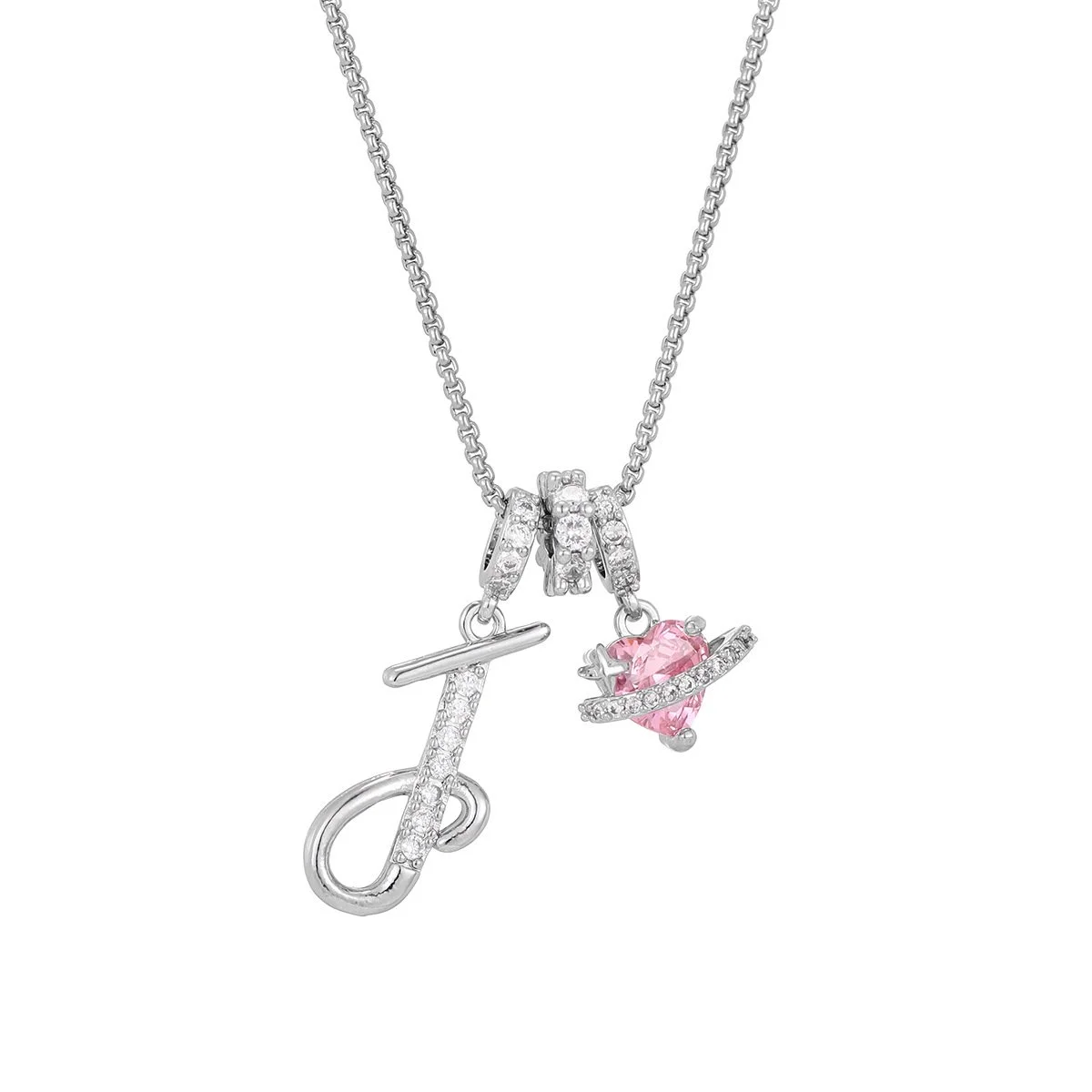 Carmelle - Collier Initiale Avec Cœur Rose Brillant