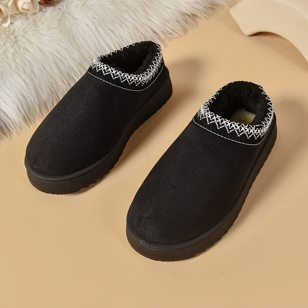 Selviane - Bottes Slip-On Ethniques à Doublure en Fausse Fourrure