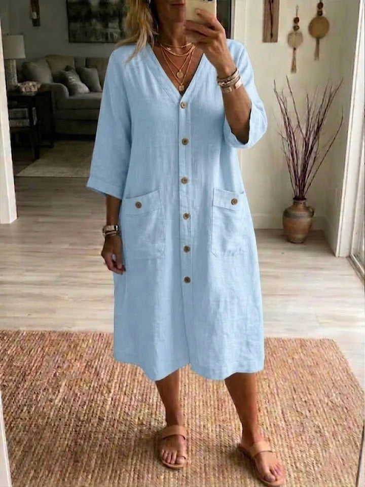 Oryssa - Robe Femme Ample Boutonnée Style Léger Pour Journée Active
