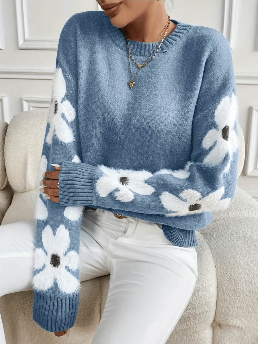 Nolira - Pull En Maille Douce À Imprimé Floral Élégant