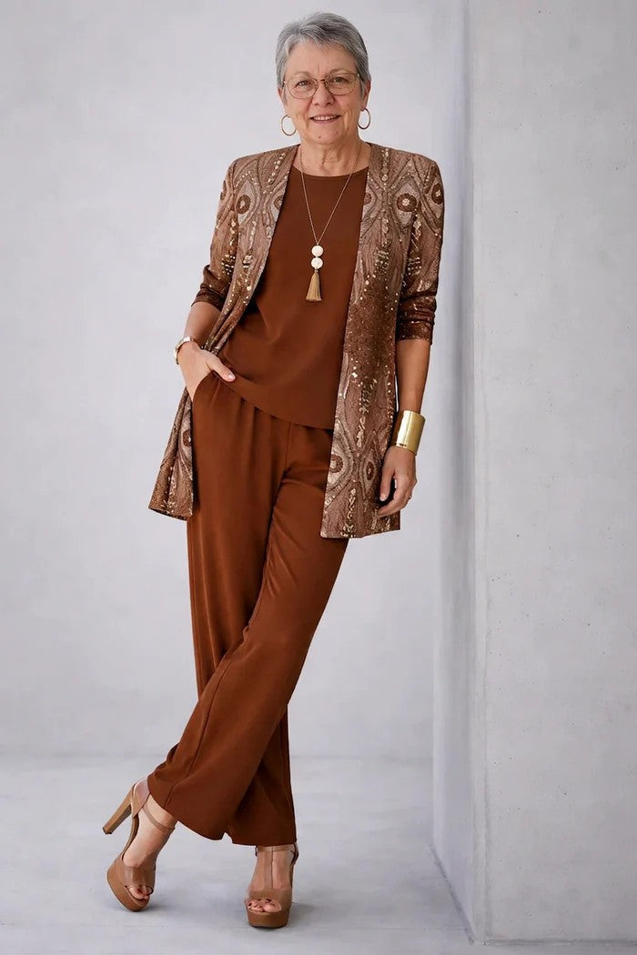 Maxine - Ensemble femme trois pièces avec cardigan imprimé élégant