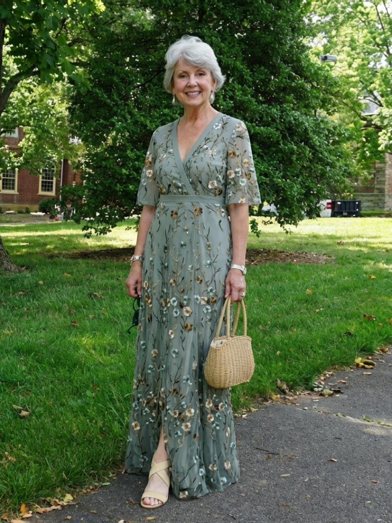 Élodie – Robe longue fleurie col V