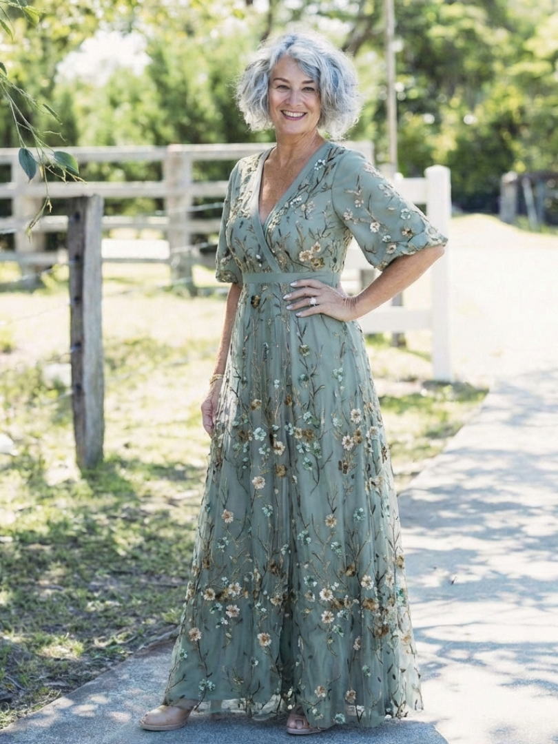 Élodie – Robe longue fleurie col V