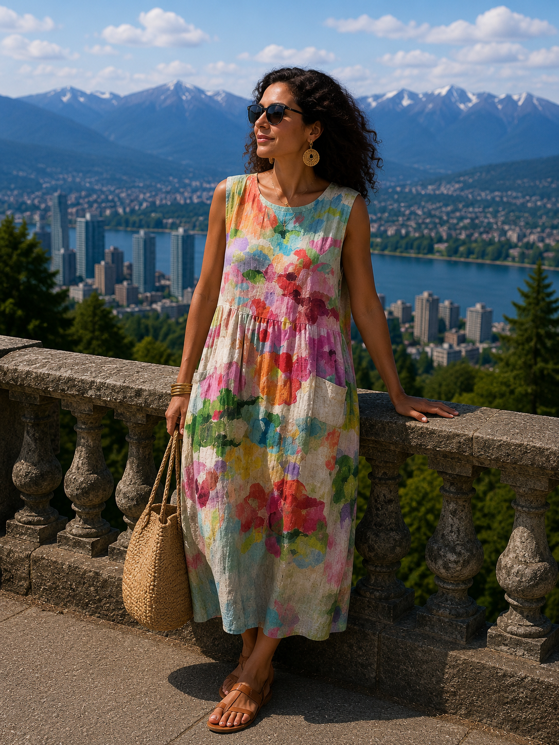 Havelynn - Robe femme sans manches à imprimé floral et col rond