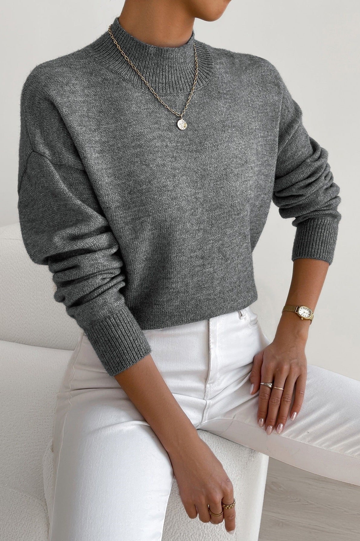 Mathurine - Pull femme à col montant en maille douce