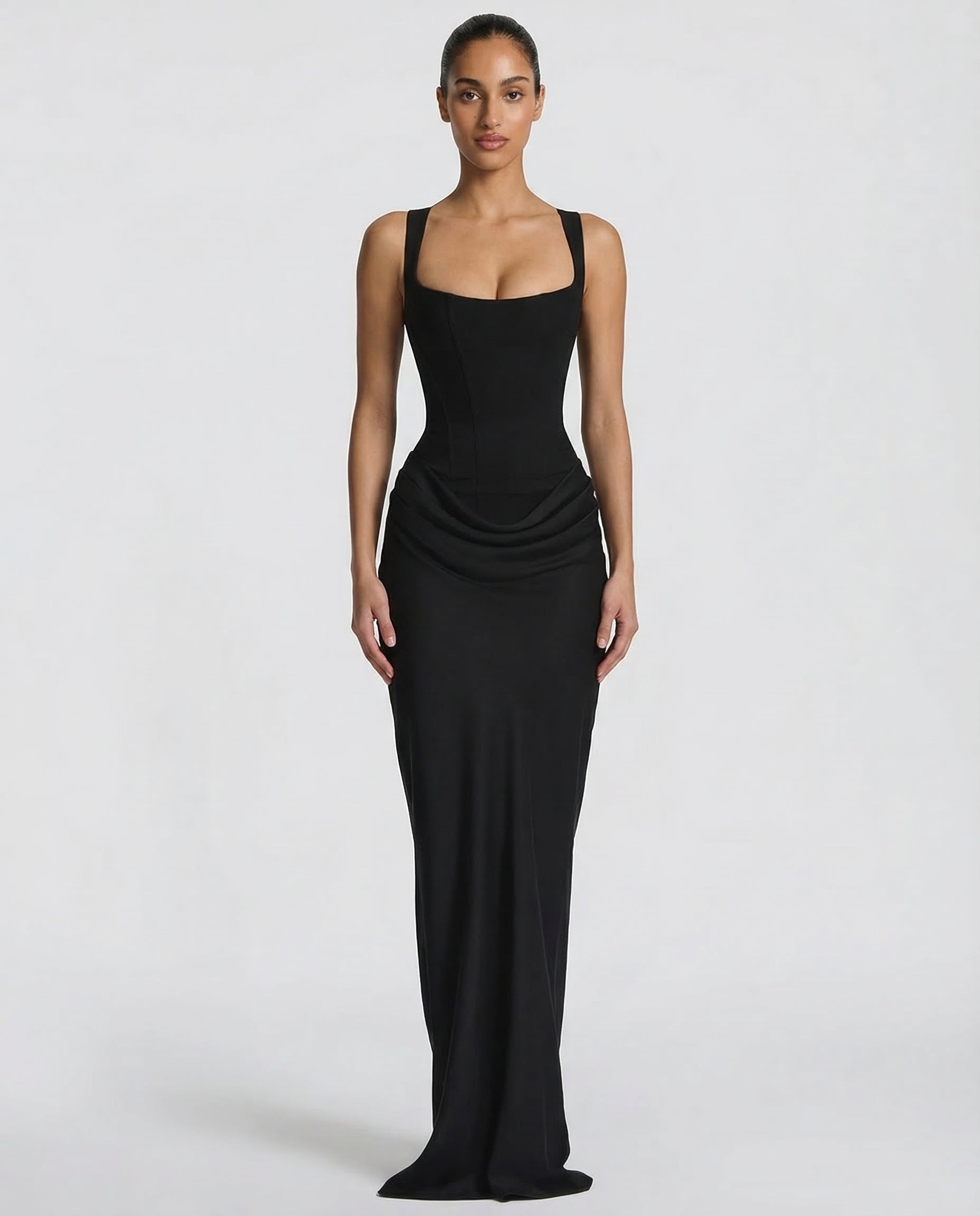 Elyndoria - Robe maxi femme moulante effet sablier élégante et satinée