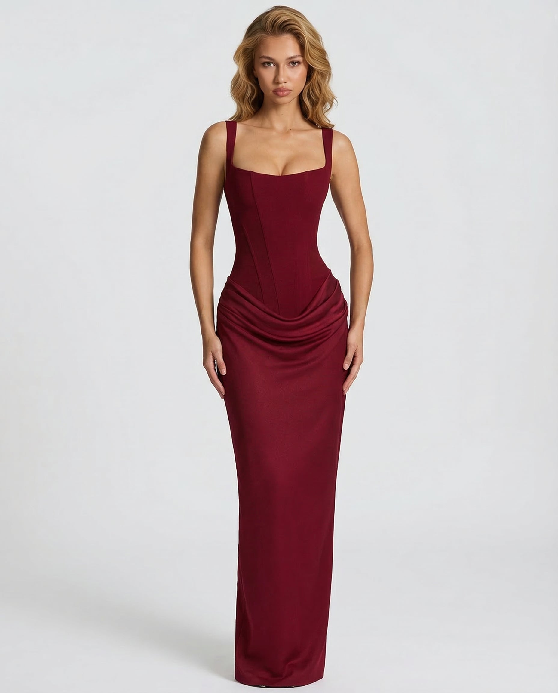 Elyndoria - Robe maxi femme moulante effet sablier élégante et satinée