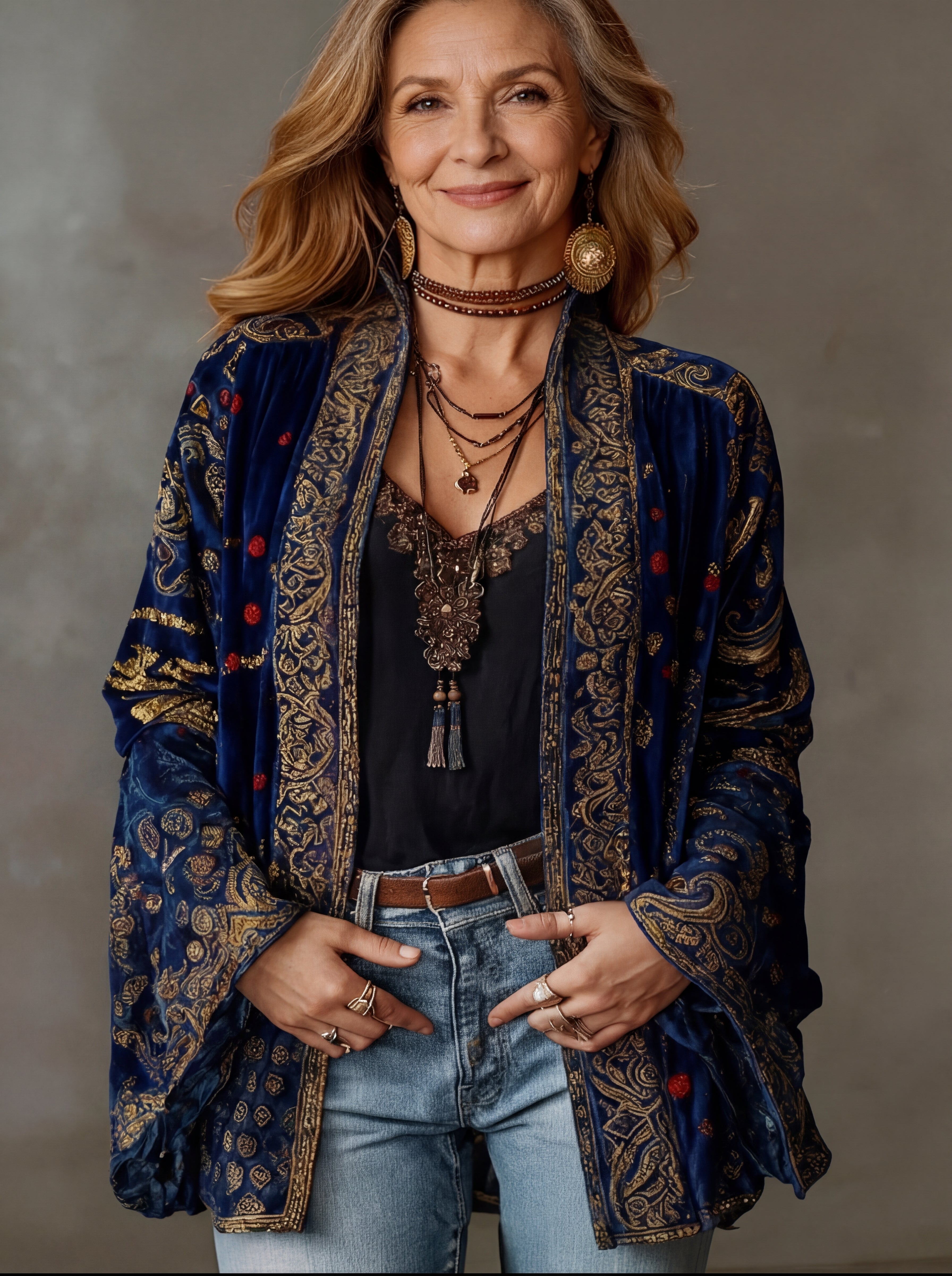 Ariana - Veste Kimono Femme Fluide Motif Bohème Brodé Style Élégant