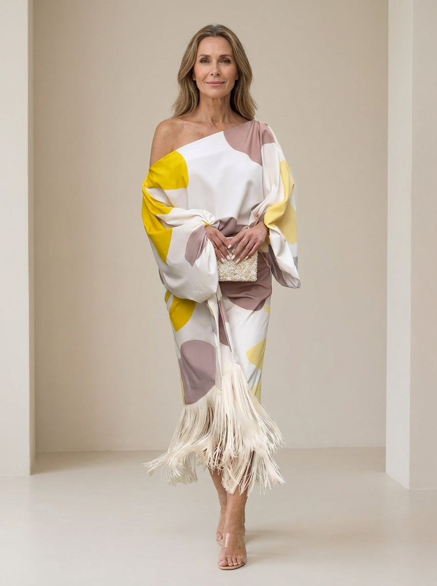 Haveth - Robe Femme Élégante Franges et Coupe Asymétrique Chic
