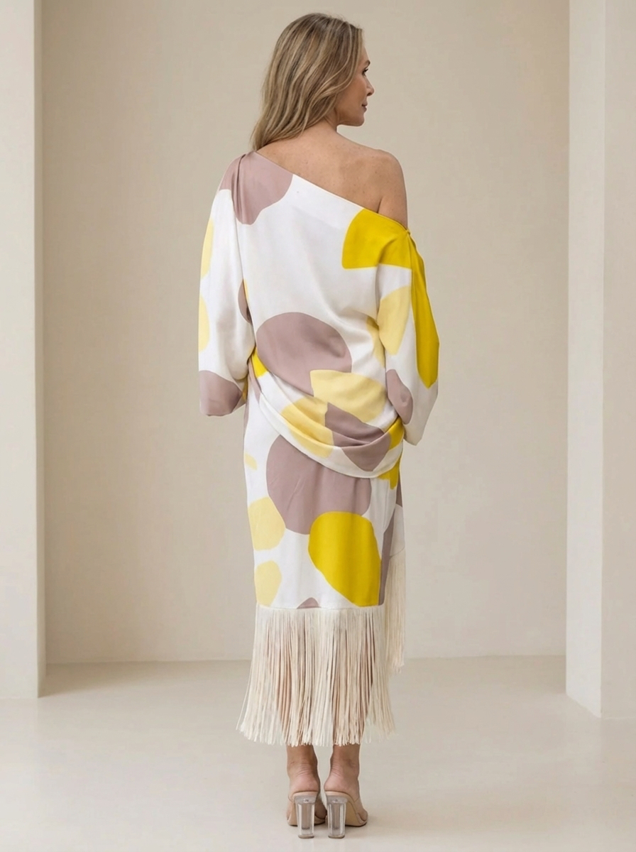 Haveth - Robe Femme Élégante Franges et Coupe Asymétrique Chic