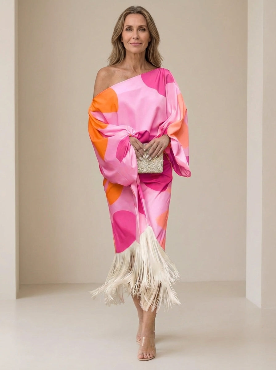 Haveth - Robe Femme Élégante Franges et Coupe Asymétrique Chic