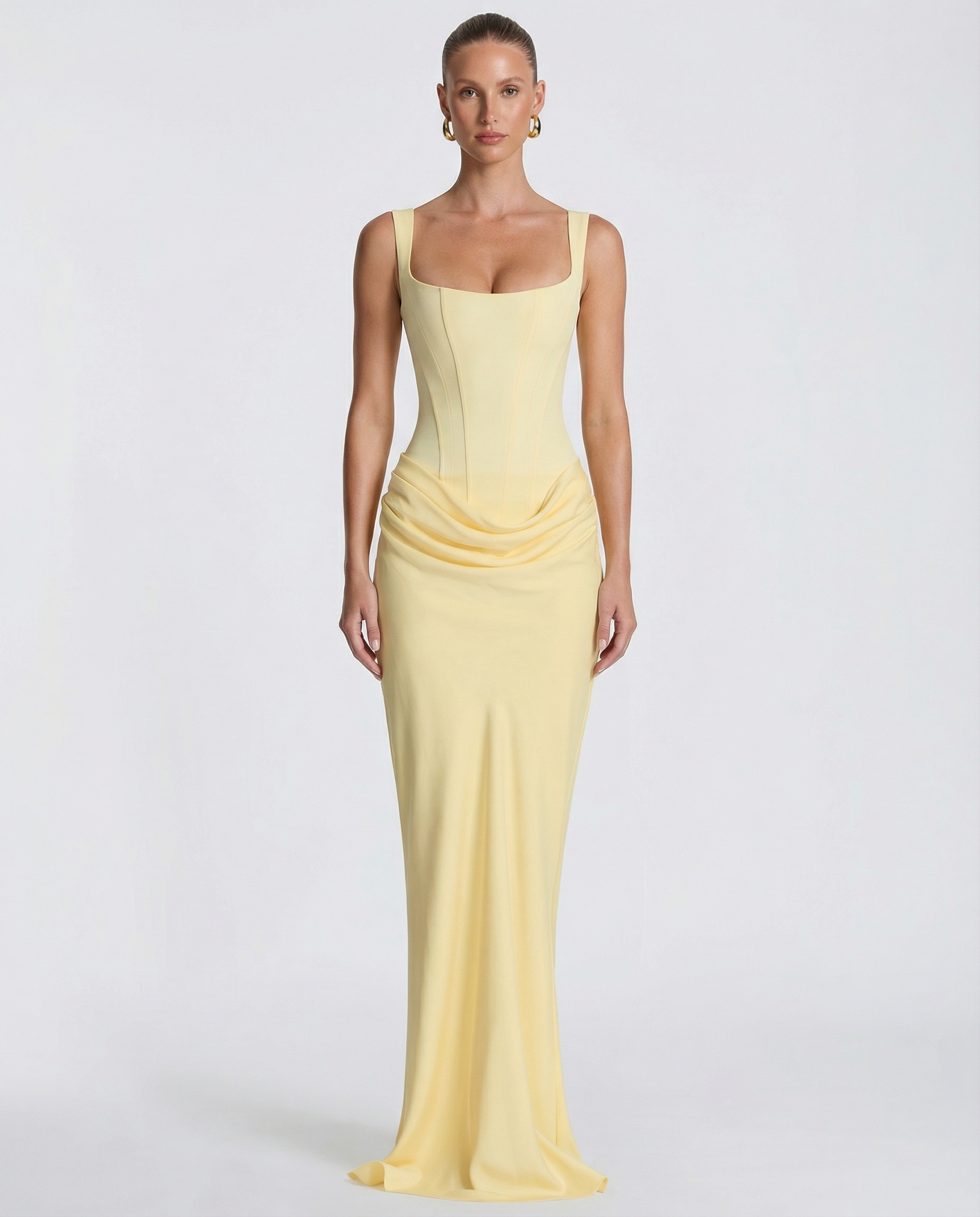 Elyndoria - Robe maxi femme moulante effet sablier élégante et satinée
