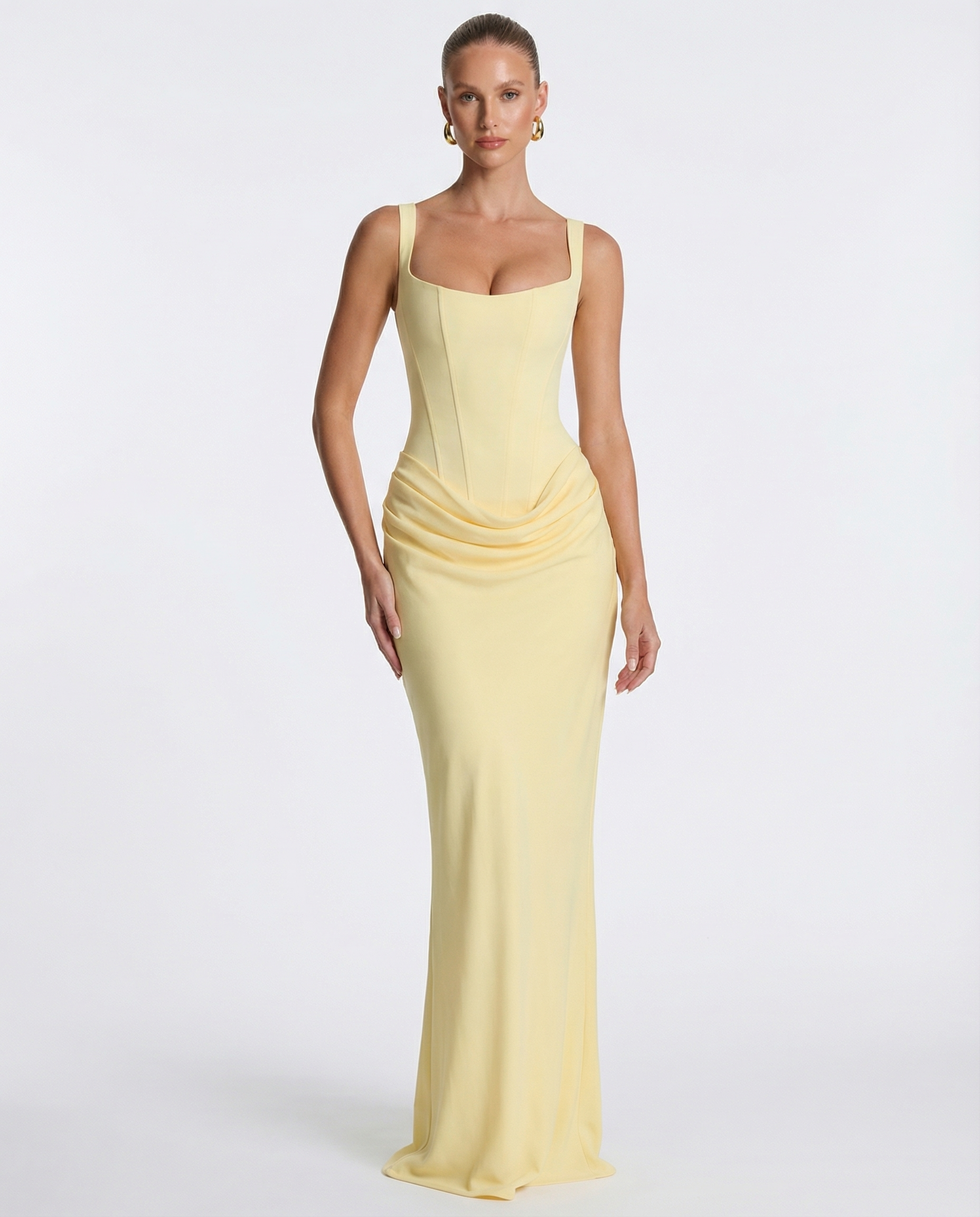 Elyndoria - Robe maxi femme moulante effet sablier élégante et satinée