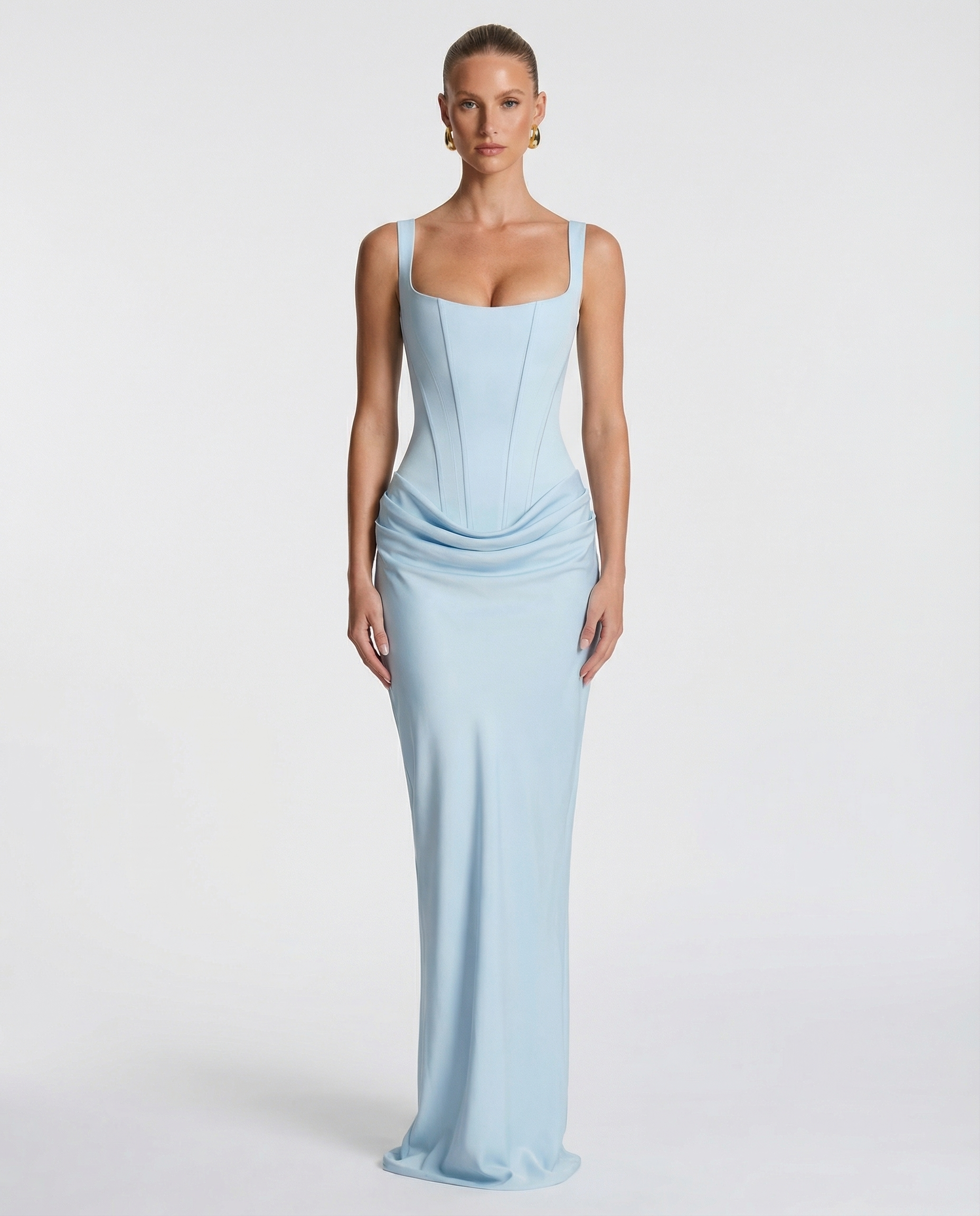 Elyndoria - Robe maxi femme moulante effet sablier élégante et satinée