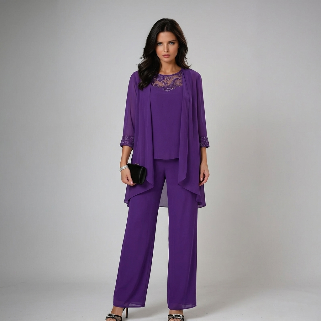Ixalisse - Ensemble pantalon femme élégant trois pièces fluide et raffiné