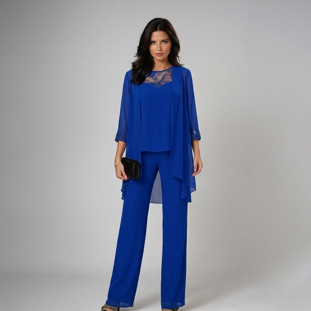 Ixalisse - Ensemble pantalon femme élégant trois pièces fluide et raffiné