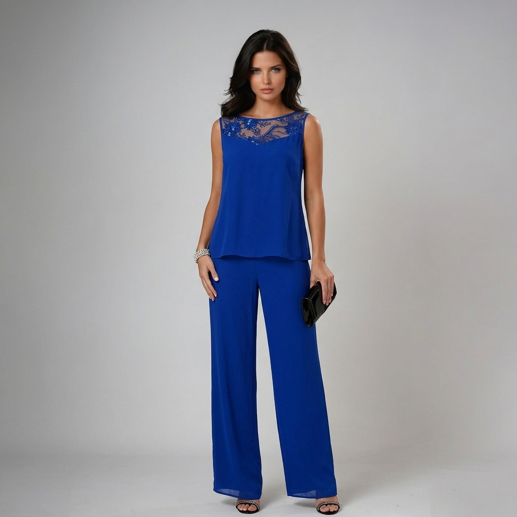 Ixalisse - Ensemble pantalon femme élégant trois pièces fluide et raffiné