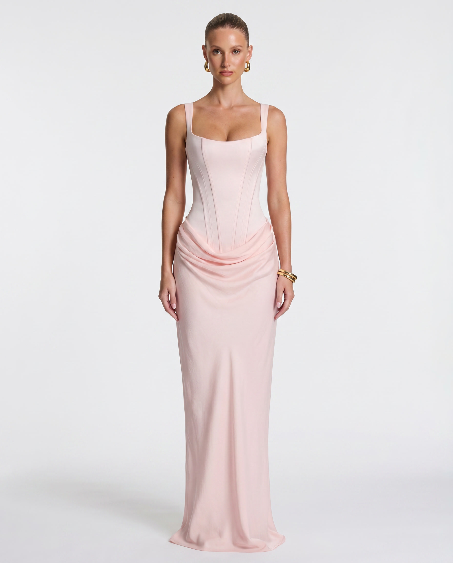 Elyndoria - Robe maxi femme moulante effet sablier élégante et satinée