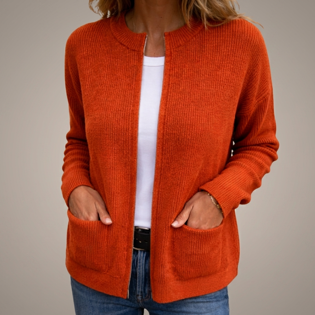Fenne - Gilet femme en tricot doux avec fermeture zippée