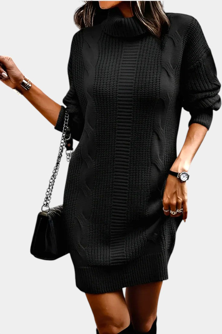 Elinora  - Robe Pull Col Roulé Maille Cosy