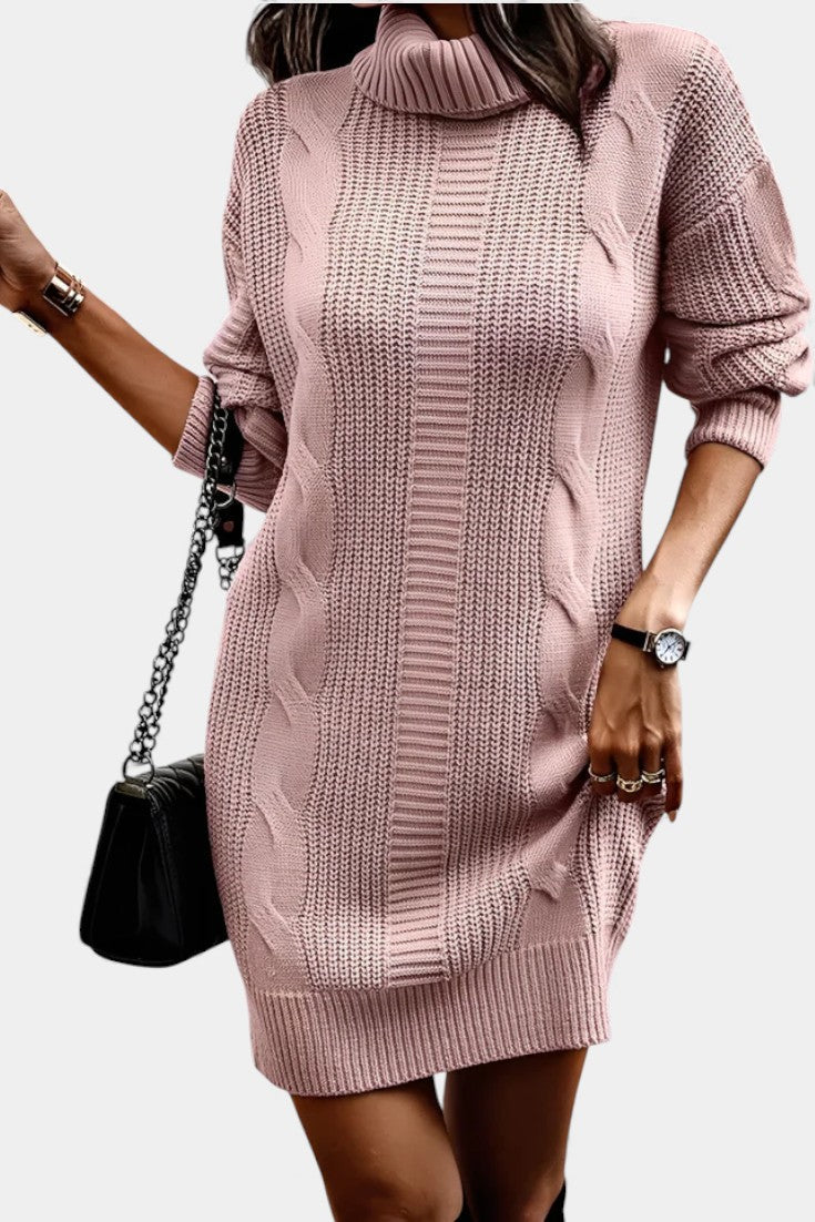 Elinora  - Robe Pull Col Roulé Maille Cosy