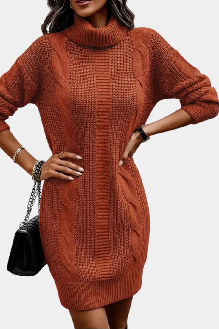 Elinora  - Robe Pull Col Roulé Maille Cosy